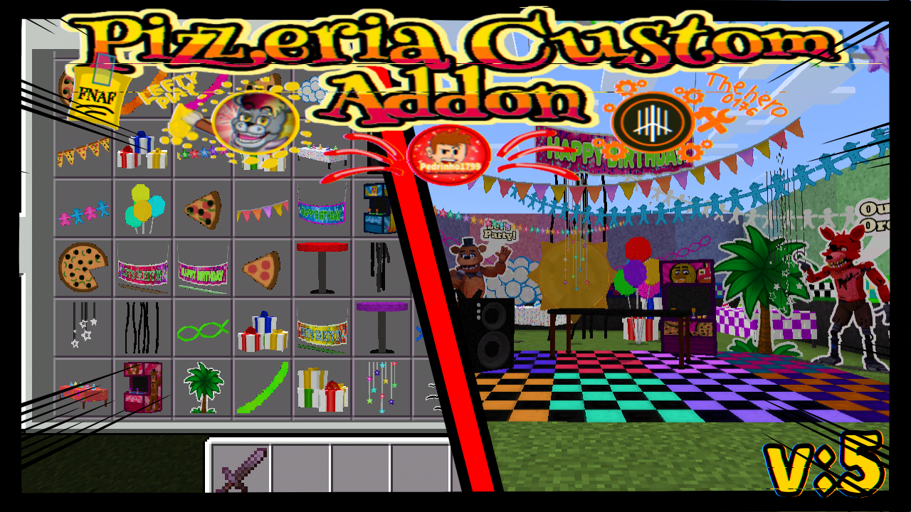 This addon is a fusion, with various decorations from Various Games from the Five Nights at Freddy's Franchise. Adds more than 50+ Models for you to decorate your pizzeria however you like, which you can use to build your own pizzeria.